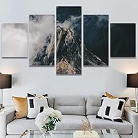 SIGNWIN 5 Panel Canvas Wall Art Foggy Mountains for Home Decorations Ready to Hang - 60