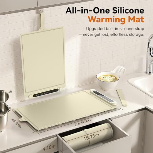 Food Warming Mat Electric Tray: Adjustable Silicone Heating Pad with 3 Temperature Settings 4 Timer Function Portable Roll Up Hot Plate for Buffets Party Gatherings Kitchen Warmer Countertop Holiday