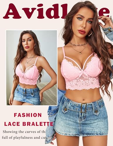 Image of Avidlove Lace Bralette for Women Lingerie Spaghetti Adjustable Strap Tank Camisole Crop Top