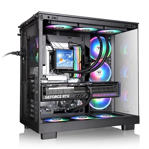 Image of Thermaltake View 380 XL WS ARGB; Mid Tower Chassis; Side Wood Trim; 4x120mm ARGB Lite Fans Included; 420mm GPU Clearance; ATX /mATX /mITX; Hidden Connector Support; Dual Chamber; Black; CA-11E-00M1WN-WS