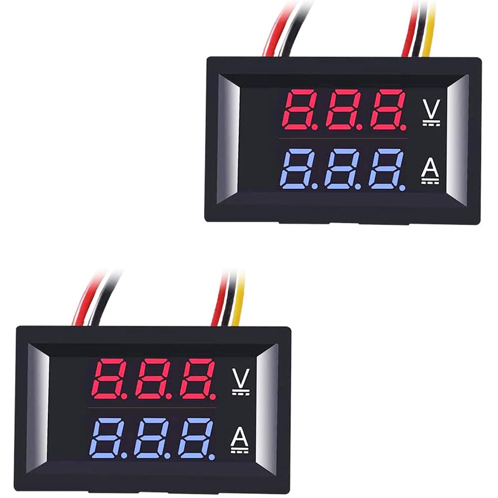 Greluma 2 Pz Amperometro voltmetro digitale da 0,28 pollici, tester di corrente e tensione DC 100V 10A, pannello di visualizzazione a doppio LED blu + rosso a 3 bit