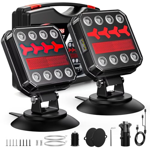 SURPUTS Wireless Magnetic Trailer Lights - Bluetooth Tail Light Kits Fast Charging, 10H Battery, IP65, 100FT Range for Trailer, Truck, RV, Camper, Boat – Brake, Turn,Reverse & Hazard Safety Lights