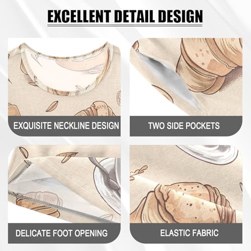 ALAZA Coffee Croissant Bread Pajamas Short Sleeve 2 Piece Sleepwear Top and Bottom Pajama Set Unisex4