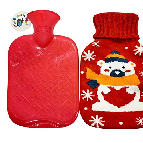 Ellsang Rubber Hot Water Bottle Warmer, 1 Liter Heat Up and Refreezable Hot Cold Pack with Knit Cover for Pain Relief Hot Cold Therapy