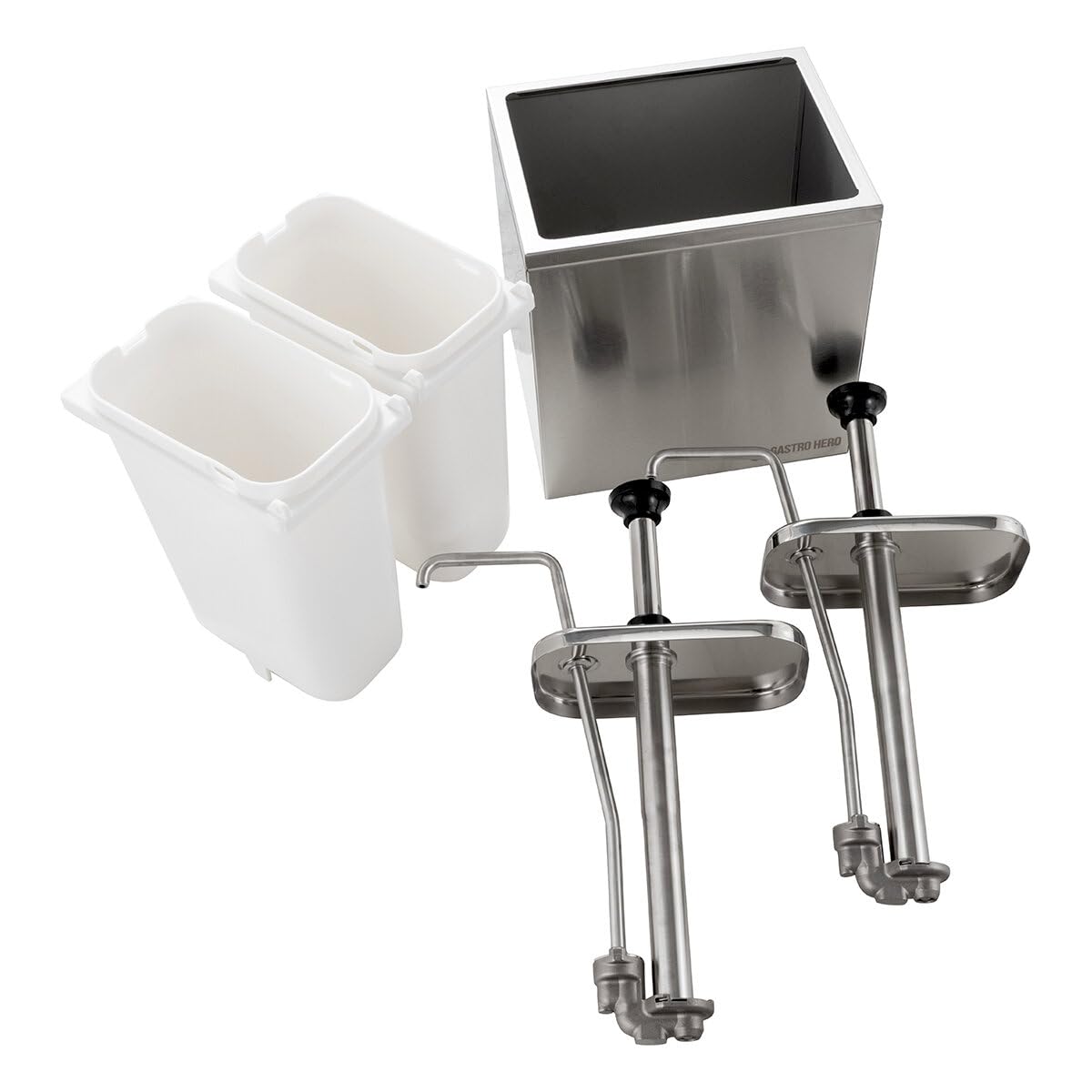GastroHero Saucenspender 2x 3 Liter – Edelstahl Dosierpumpe & PP-Behälter für Ketchup, Mayonnaise, Saucen & Dressings – Gastronomie, Imbiss & Catering