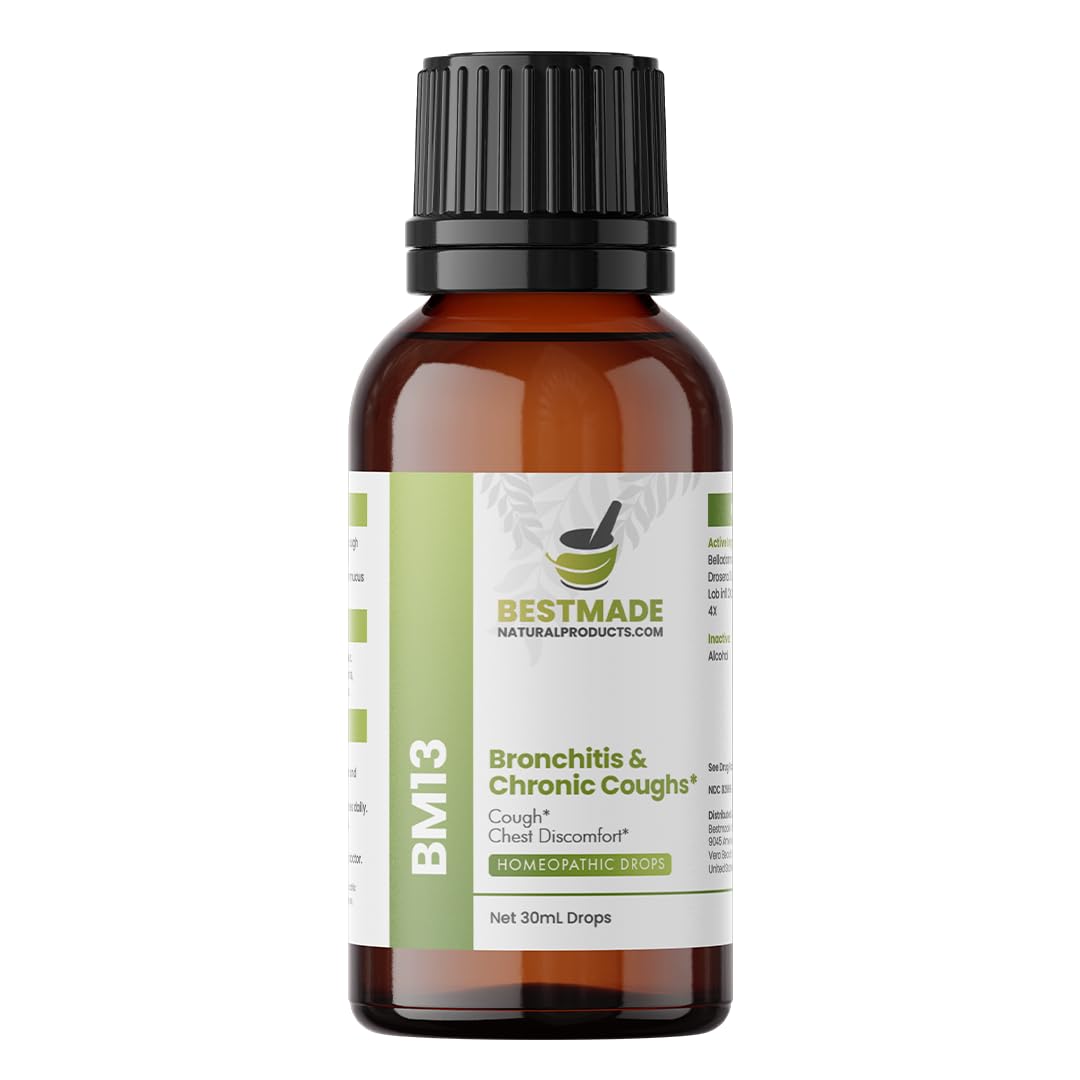 Bestmade Natural Products Cough Relief BM13 - Homeopathic Remedy for Acute &amp; Chronic Cough, Whooping Cough, Chest Discomfort, Non-Drowsy, Safe for All Ages, 30mL Drops