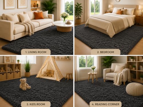 Image of Shaggy Carpet 3x5 Ft for Living Room & Bedroom (Grey)