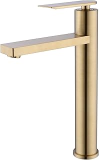 Bathroom Basin Sink Mixer Faucet,Brass Deck Mounted Single Lever Hot and Cold Mixing Lavatory Washbasin Tall Taps, Brushed Gold