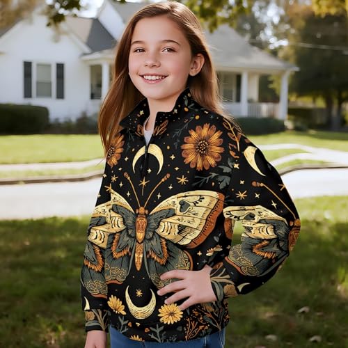 Image of AmzPrint Girls Graphic Quarter Zip Coat Long Sleeve Lightweight Oversized Athletic Running Hoodies For Kids Teen Girls