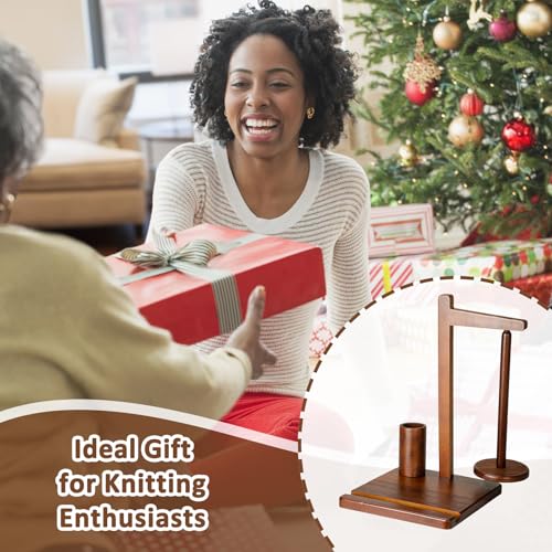 Image of Wooden Yarn Holder with Phone Stand and Crochet Hook Storage - Magnetic Yarn Spool for Knitting and Crocheting, Ideal Choice for Craft Lovers