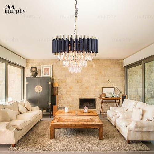 Image of Murphy Black Mamba Black & Gold Crystal Pendant Light (Pack of 1) | 12 Inch Round Luxury Ceiling Chandelier with Metal Frame & Crystal Tubes for Living Room, Dining Room, Bedroom & Hall (400MM)