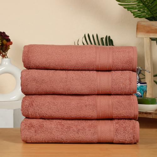 Image of Arvind 100% Cotton Towels for Bath | Towels for Bath Large Size | 500 GSM Bath Towel - Soft & Absorbent | 4 Piece Bath Towel for Men /Women | Urban Comfort | 70 cm x 140 cm - Rust