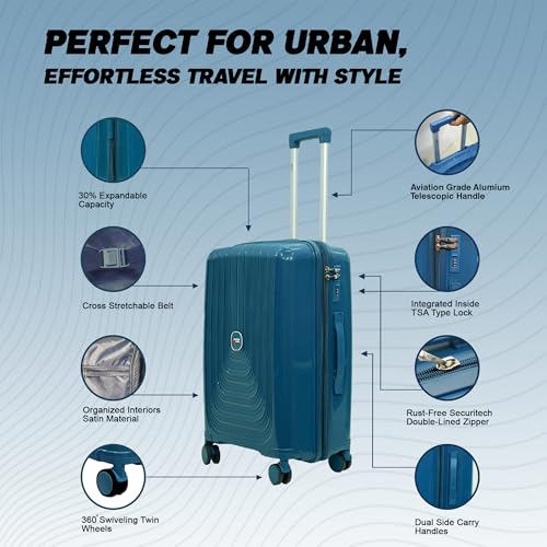 Image of UrbanGlide Trolley Bag | Premium Polypropylene Hard Shell Luggage | Premium Polypropylene Hard Shell, TSA-Type Lock, Silent Spinner Wheels, Durable Design