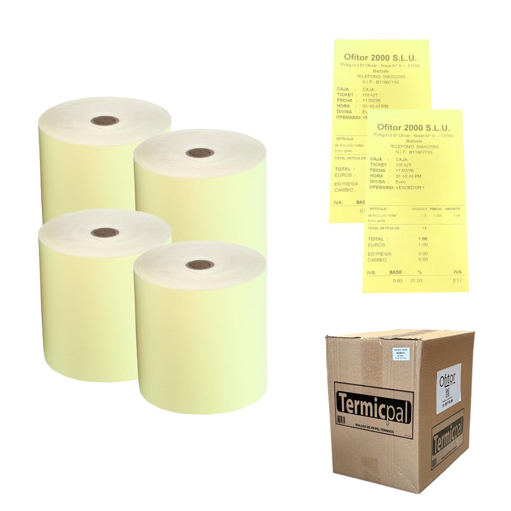 80x80 * 48 Rollos Papel Térmico TERMICPAL AMARILLO