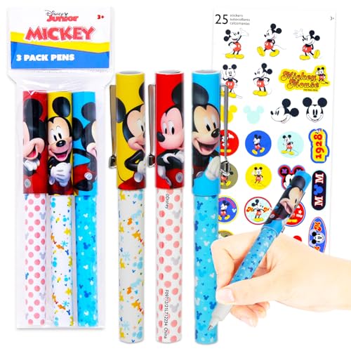 Disney Mickey Mouse Pen Set - Bundle with 3 Mickey Mouse Ballpoint Pens Gift Set for Kids Adults Plus Stickers, More | Mickey Mouse Gift Set for Office School Supplies Stocking Stuffer