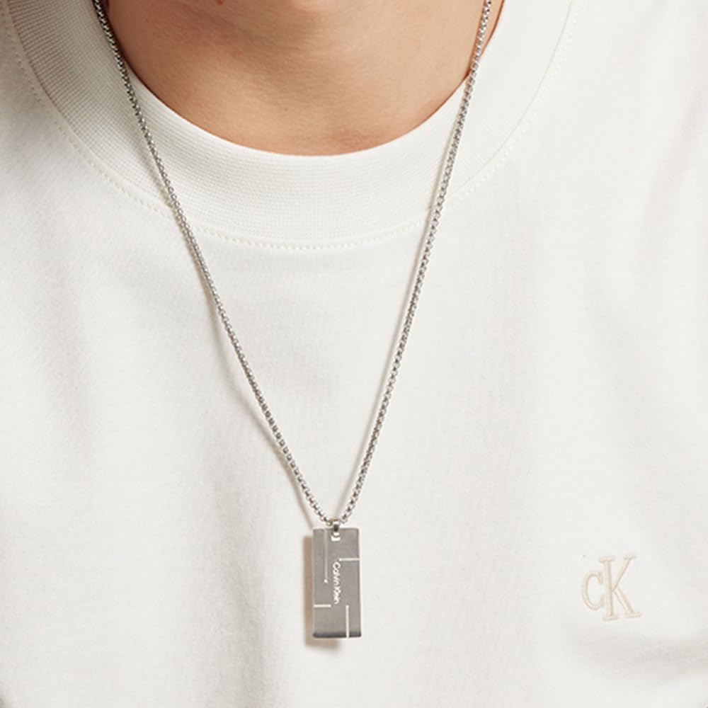 Calvin Klein Collana con Pendente per Uomo Collezione GRID in Acciaio Inossidabile - Disponibile in Versione Argento o Nero