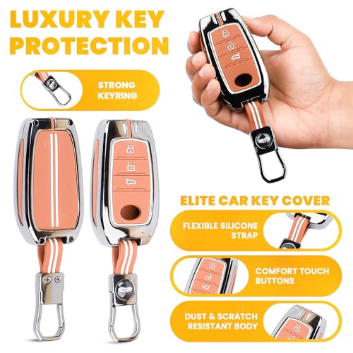 Image of Coll of Fest Premium Metal Silicone Brown Key Cover Compatible with Toyota Fortuner | Toyota Fortuner Legender | Toyota Innova Hycross | Toyota Invicto 3 Button Key Glow in the Dark