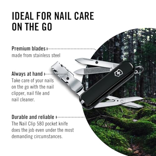 Victorinox Nailclip 580, Swiss Made, 8 Functions, Nail File, Nail Clipper, Blade, Scissors, Black