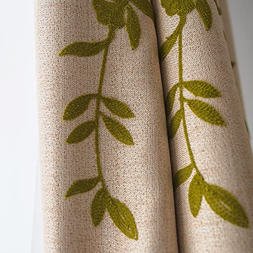 Melodieux Flower Embroidery Linen Blackout Curtains For Living Room Bedroom Silver Grommet Window Drape, Beige/Green, 52 By 96 Inch (1 Panel) #TOP4