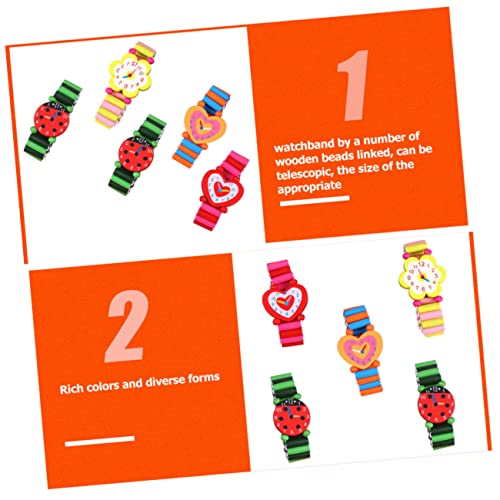 GALPADA 5 Pcs Wooden Watch Cartoon Wrist Watches Educational Playthings for Boys and Safe Smooth Grip Fun Random Color4