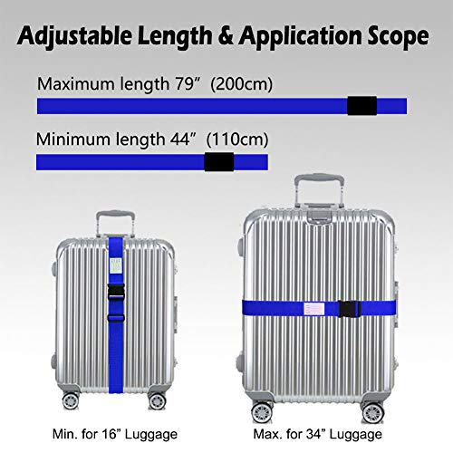 Tranvers Heavy Duty Luggage Straps For Suitcases/Uprights/Duffels/Bags, 79” Adjustable Travel Packing Belts For Cargo Safety, Suitcase Strap Belt With Luggage Id Label, 2-Pack Blue #TOP3