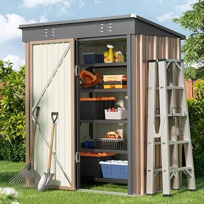 Bealife 5' x 3' Outdoor Storage Shed, Metal Shed Lockable Door - Brown