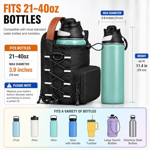 Magnetic Gym Water Bottle Holder with Hook & Adjustable Shoulder Strap, 3 Strong Magnets Gym Water Bottle Carrier with Large Phone Pocket Fit 21-40oz Bottles, Water Bottle Bag Handle for Men and Women by LHP - Used condition - Image 3
