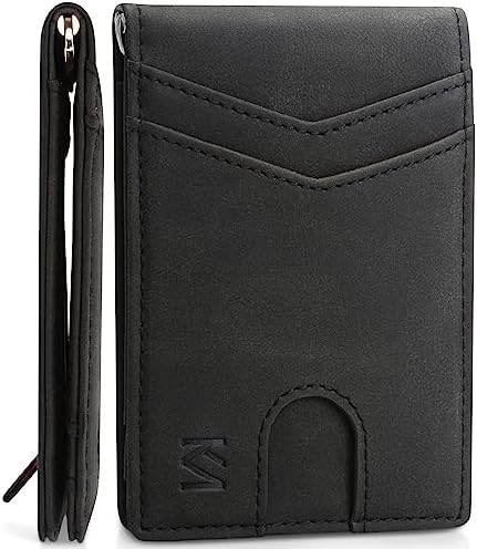 Otaya Men's Money Clip Credit Card Holder RFID Blocking Leather Front Pocket Bifold Wallets, Paris Black, 4.33'' X 2.91''