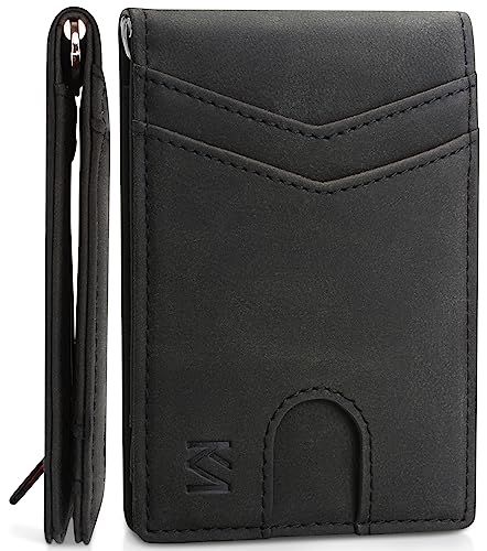 Otaya Men's Money Clip Credit Card Holder Rfid Blocking Leather Front Pocket Bifold Wallets, Paris Black, 4.33'' X 2.91'' #TOP1