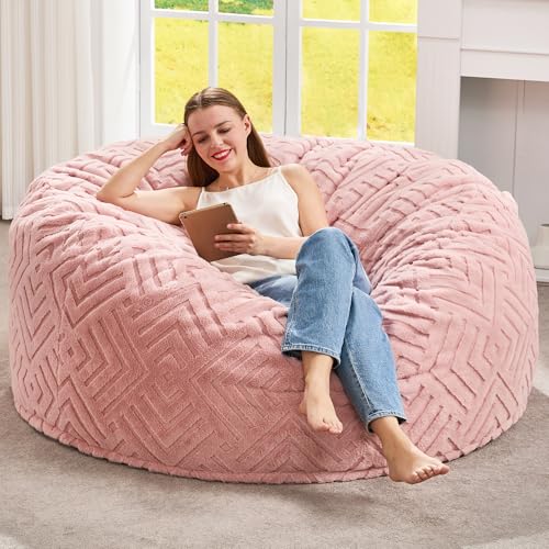 La Mejor Selección de Pufs Top 5. 46 Hobestluk - Puf para adultos con relleno con cubierta esponjosa en relieve, puf gigante para adultos (rosa, 4 pies - 44 x 44 x 24 pulgadas)