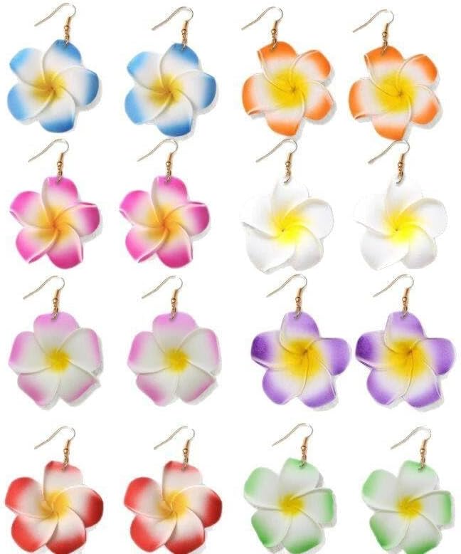 Cute Hawaiian Frangipani Pendant Earrings, Bohemian Tropical Flower Hawaiian Beach Party Accessories for Women's Gifts - Image 5
