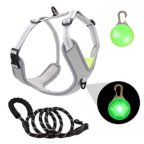 TVMALL Hondentuig Riemset No-Pull Reflecterende Verstelbare Hond Halter Harnassen Medium Grote Hond Outdoor Pet Vest Harnas & Training Lijn Ademend Gemakkelijk te bedienen - Gratis LED hond hanger