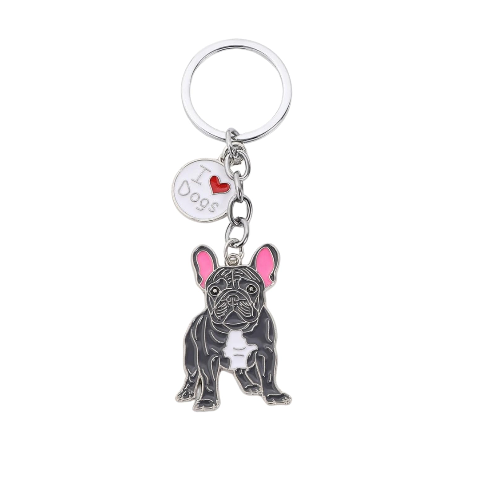 Bt Bear Unisex Grey French Bulldog Keychain,Dog Id Tag Cute Metal Dog Keychain Keyring Keyfob Bag Charm (Grey French Bulldog)