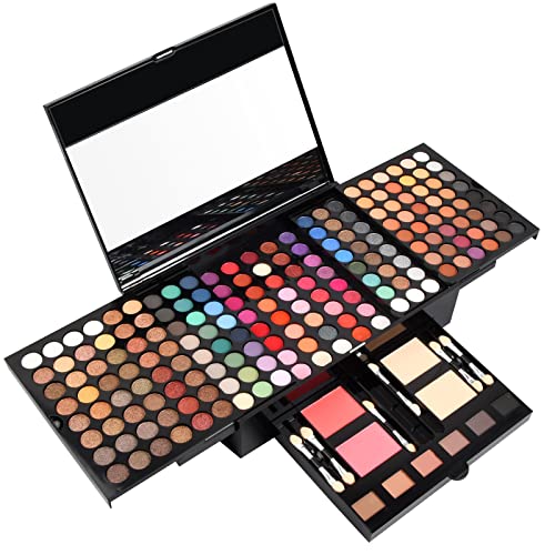 Azonelife Paleta de sombras de ojos, set de maquillaje de ojos mate con purpurina, paleta de sombras de ojos altamente pigmentada, estuche de maquillaje, 194 colores