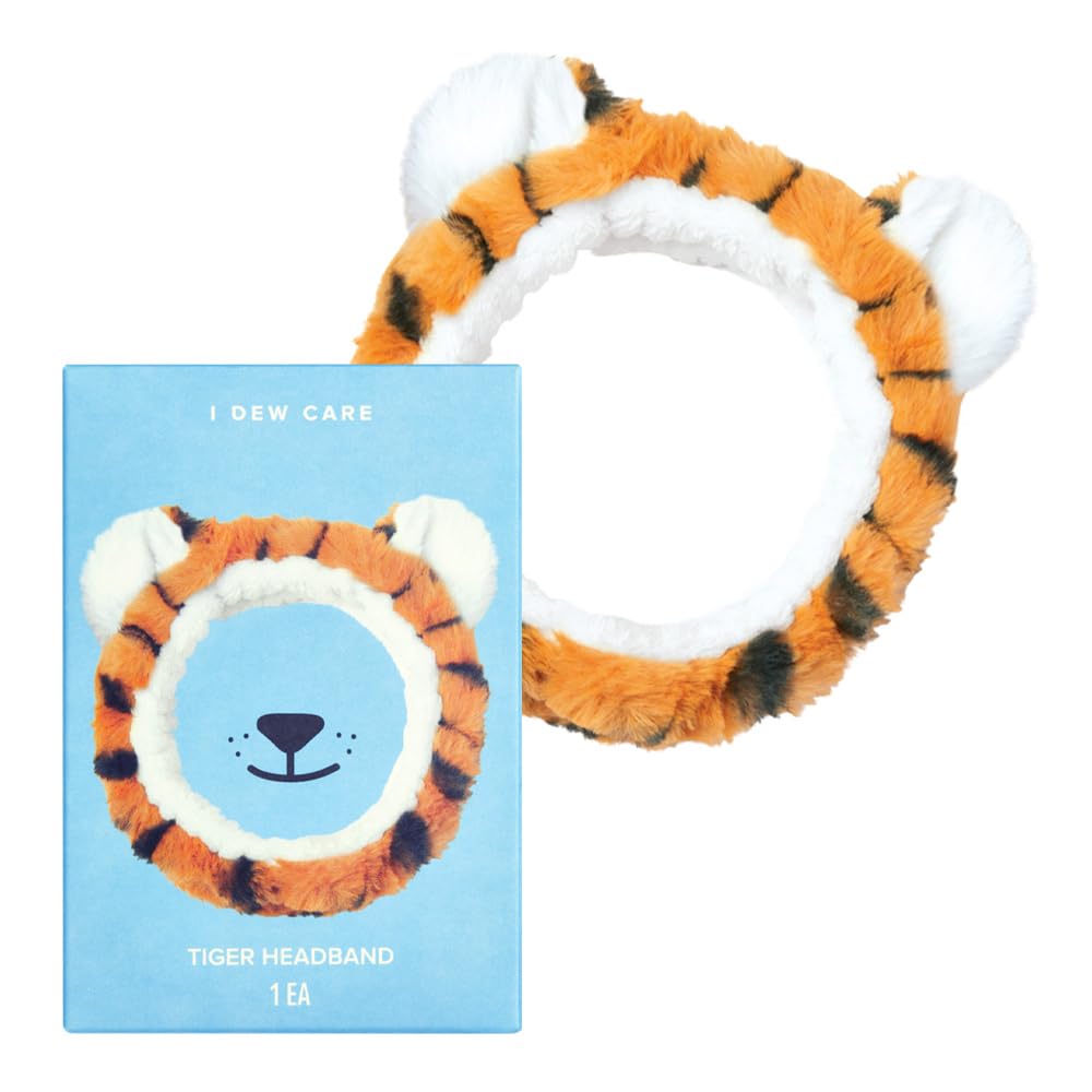 I DEW CARE Face Wash Headband - Tiger | Adorable Design, Perfect for Washing & Cleansing, Makeup and Spa, Bath, Skincare, Quick Dry, Soft & Fuzzy, Non