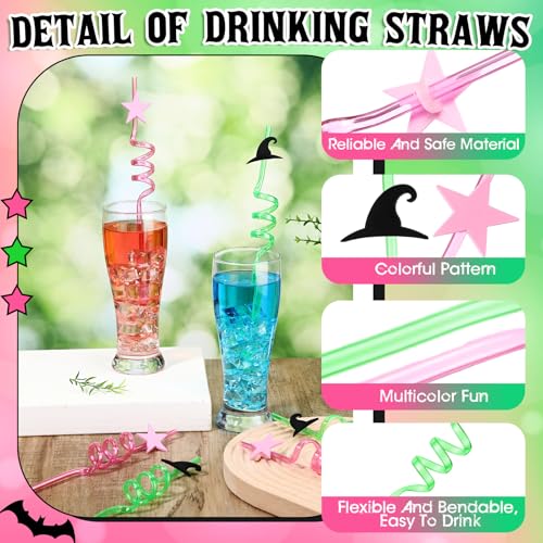 Pitillos plásticos reutilizables de fiesta, 24 unidades, rosa y verde miniatura 3