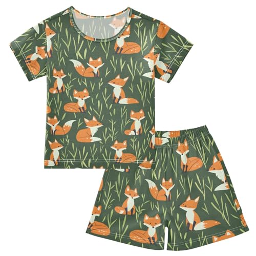 ALAZA Cute Cartoon Fox Pajamas Short Sleeve 2 Piece Sleepwear Top and Bottom Pajama Set Unisex