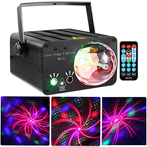 Best Deal Cheap 🛒 LED Stage Lights RGB Mixed Effects Laser Magic Ball Sound Activated Remote Control 36 Patterns Projector Stage Lighting with Built-in Audio USB Bluetooth for Wedding Birthdays Christmas Party(Black)