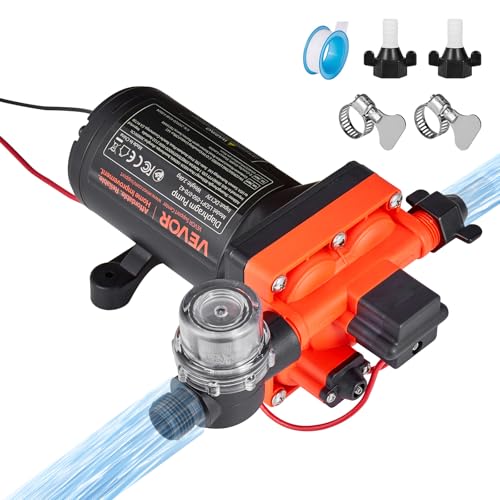 VEVOR Membranpumpe, 12 V DC, 18,9 L/min, selbstansaugende 4-Kammer-Membranwasserpumpe mit automatischem Druckschalter, 4,8 bar Druck, für Wohnmobil, Wohnwagen, Schiff, Yacht, Autowäsche