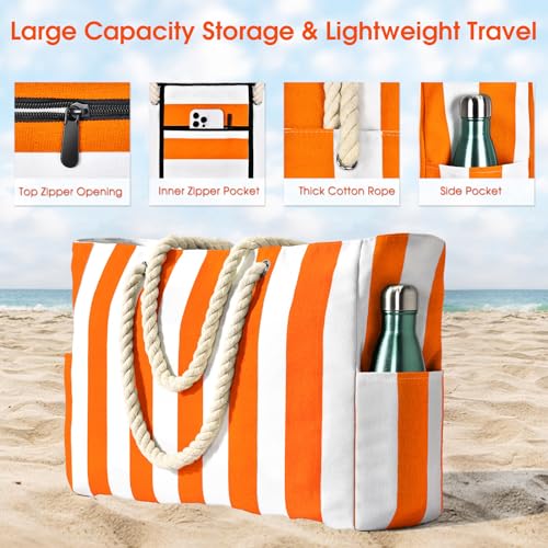 Image of Becokan Women's Pool Swim Bag - Waterproof Sandproof Large Stripe Beach Tote with Zipper