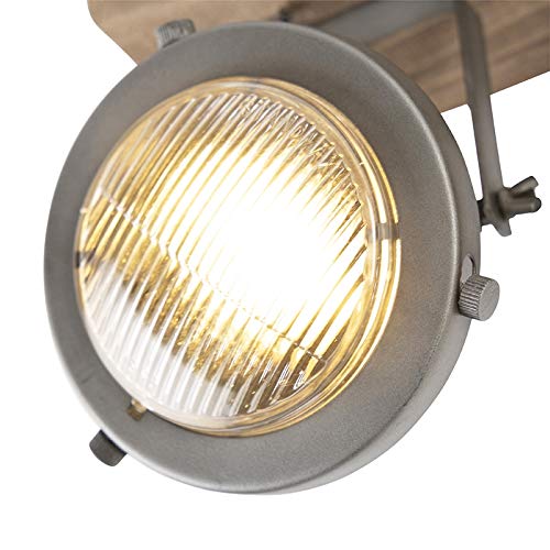 Qazqa Plafón industrial acero madera orientable 2-luces - EMADO/Acero Alargada Adecuado para LED Max. 2 x 25 Watt