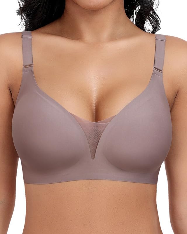 Jiuday BH Damen ohne Bügel Große Brüste Starker Halt Bügelloser Push Up Seitenträger BH Nahtloser Bequem Klassische Soft T Shirt Bra Gepolstert Mesh Bralette