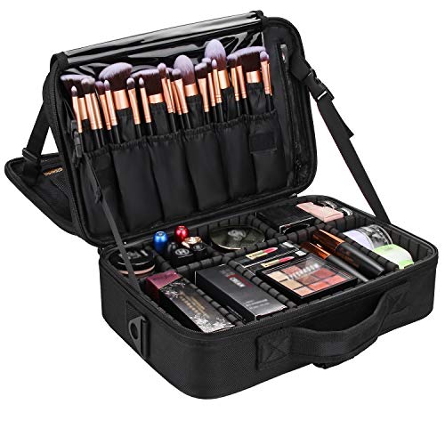 Makeup Case,Chomeiu 2 Layer Makeup Bag for Travel,Portable Cosmetics Organizer Train Case with Adjustable Dividers and Shoulder Strap