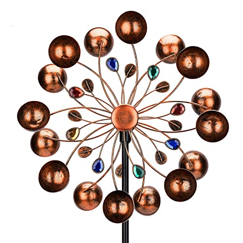 Tiuauit Wind Spinner Outdoor Metal Multi Color Seasonal Led Lighting Solar Powered Glass Ball With Kinetic Windmill Dual Direction For Patio Lawn Garden #TOP1