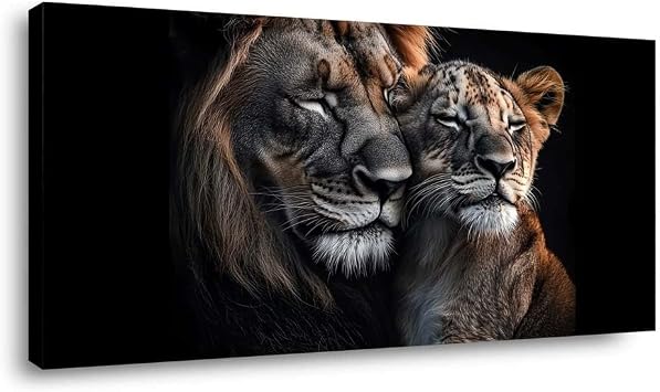 ZESTRILIA Lion Pair Canvas Wall Art for Living Room Office Contemporary Portrait Elegant Canvas Artwork Living Room Bedroom Room Decor