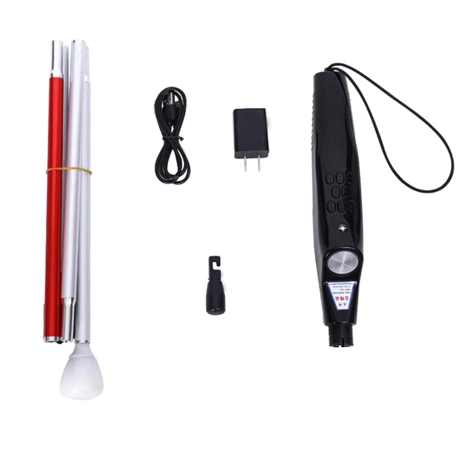 Bastón telescópico Inteligente para Ciegos, bastón Plegable de aleación de Aluminio con detección de obstáculos, Alarma de Voz, indicación de la Hora Actual y Cinta Reflectante roja