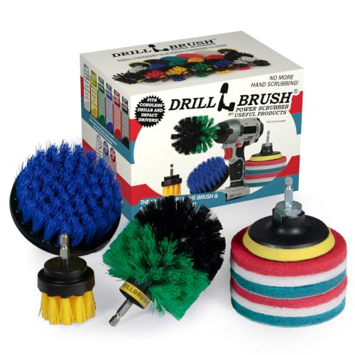 Image of Drillbrush Drill Brush Attachments for Cleaning Shower, Tile, Grout | Kitchen, Sink, Pots, Pans, Air Fryer, Pool, Boats & More - Interior Car Detailing Drill Brush Set - Scrubbing Pads for Drills