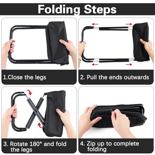 Image of Folding Stool with Zippered Carrying Bag - Mini Outdoor Camping Stool, Portable Small Foldable Lightweight Seat for Fishing, Travelling, Picnic, Hunting & Outdoor Use