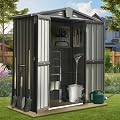 6.5x4.2 FT Outdoor Storage Shed, Lockable Galvanized Steel Garden Shed Storage Cabinet, Metal Waterproof Tool Sheds for Backyard Garden Patio Lawn (Grey, 6.5x4.2 ft)