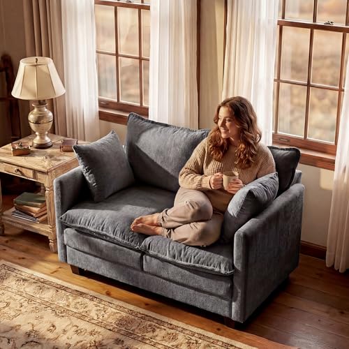 Image of Loveseat Sofa with Cloud 3-Layer Cushion & 27 inch Deep Seat, Modern Love Seat Small Couch with 2 Washable Pillows for Small Spaces, Bedroom, Apartment, Office, Living Room, in a Box, 50-Inch Grey